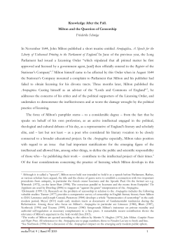 Knowledge After the Fall. Milton and the Question of