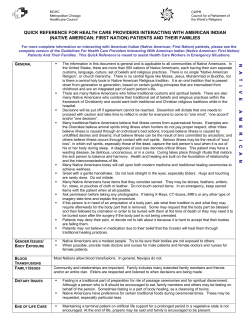 QUICK REFERENCE FOR HEALTH CARE PROVIDERS