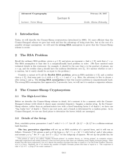 Lecture 6 1 Introduction 2 The RSA Problem 3 The Cramer