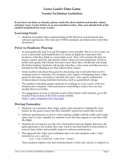 Lunar Lander Teacher Facilitation Guidelines
