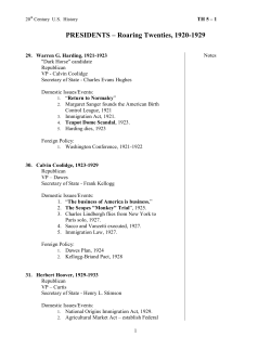 PRESIDENTS &ndash; Roaring Twenties, 1920-1929 - T