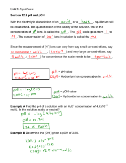 Unit 5: Equilibrium Section 12.2 pH and pOH With the electrolytic
