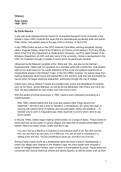 1 Obituary Peter Clarke 1929 - 2014 By Emile Maurice It was with