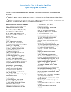 Summer Reading Policy for Grapevine High School English