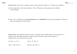 Exercise #1: The sum of a number and five more than the number is
