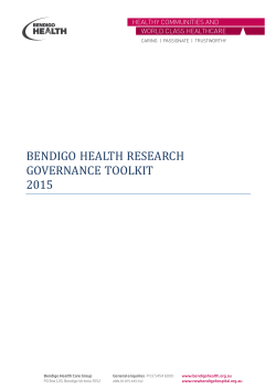 BENDIGO HEALTH RESEARCH GOVERNANCE TOOLKIT 2015