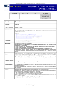 Languages in Cuneiform Writing I (Akkadian, Hittite) A