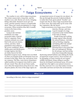 6th Grade Reading Comprehension Worksheets | Taiga Ecosystems