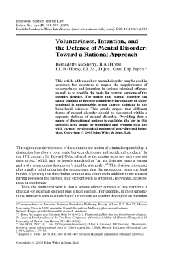 Voluntariness, Intention, and the Defence of Mental Disorder