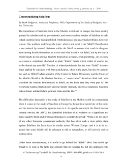 Contextualizing Salafism - Forum for Islamforskning