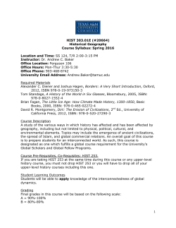 1 HIST 303.01E (#20664) Historical Geography Course Syllabus