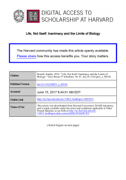 Life, Not Itself: Inanimacy and the Limits of Biology The Harvard