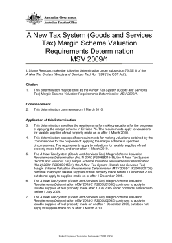 Margin Scheme Valuation Requirements Determination MSV 2009/1