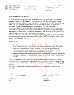 Letter from Board Chair and CEO: It`s often said that change is the