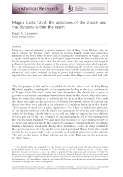 Magna Carta 1253: the ambitions of the church and the divisions