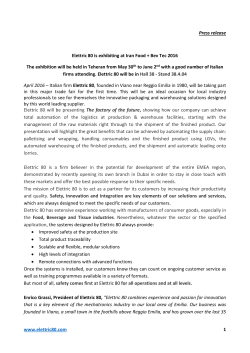 Press release Elettric 80 is exhibiting at Iran Food + Bev Tec 2016