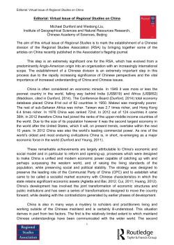 Editorial: Virtual Issue of Regional Studies on China Michael