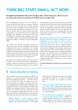 THINK BIG, START SMALL, ACT NOW! - Education