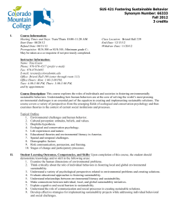 SUS 421 Fostering Sustainable Behavior Synonym Number: 66333