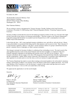 November 20, 2009 The Honorable Carolyn B. Maloney, Chair Joint