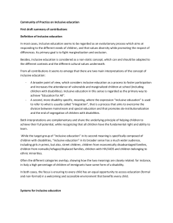 Community of Practice on Inclusive education First draft summary of