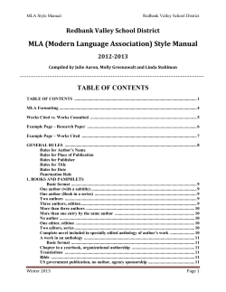 MLA Manual - Redbank Valley School District