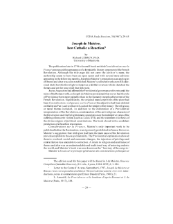 Joseph de Maistre, how Catholic a Reaction?