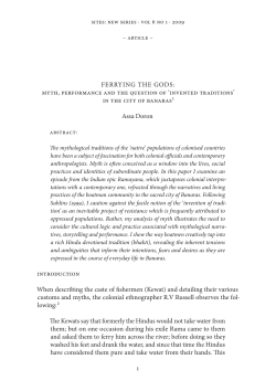 Myth, Performance and the question of `Invented Traditions`