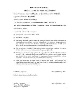 UNIVERSITY OF MALAYA ORIGINAL LITERARY WORK