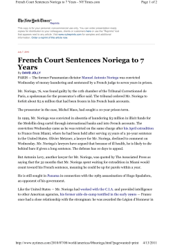 French Court Sentences Noriega to 7 Years