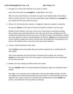 To Kill a Mockingbird Voc. Chs. 1-12 Quiz: Friday, 11