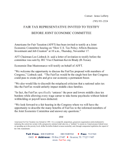 fair tax representative invited to testify before joint economic committee