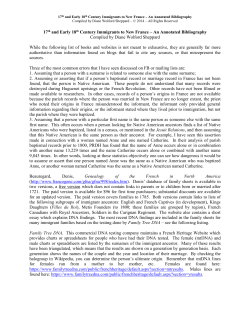 17th and Early 18th Century Immigrants to New France