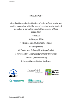 FINAL REPORT Identification and prioritisation of risks to food safety