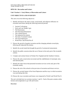 1 RPM 101: Recreation and Leisure Unit 3 Section 1: Early History