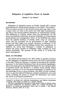 Delegation of Legislative Power in Canada