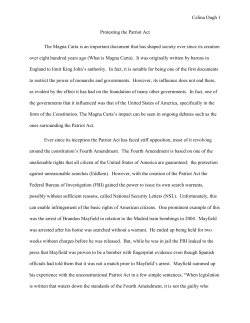 Celina Ough 1 Protesting the Patriot Act The Magna Carta is an