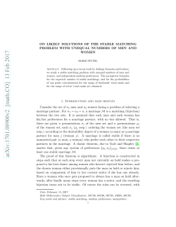 On likely solutions of the stable matching problem with unequal