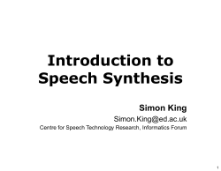 Speech Synthesis Lecture 1