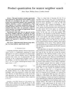 Product quantization for nearest neighbor search