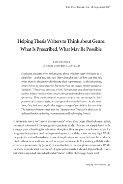 Helping thesis Writers to think about genre: What is Prescribed