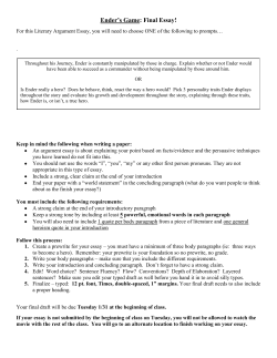 Ender`s Game: Final Essay!