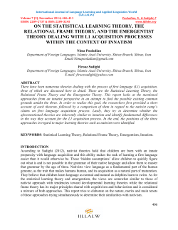 on the statistical learning theory, the relational frame theory, and the