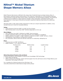 Nitinol&trade; Nickel Titanium Shape Memory Alloys