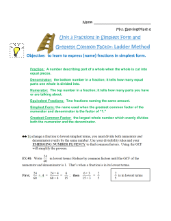 Notes on Understanding Fractions, Fractions in Simplest Form, and