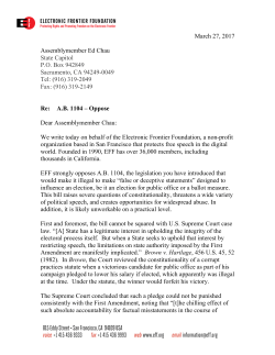 March 27, 2017 Assemblymember Ed Chau State Capitol P.O. Box