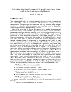 Federalism, Homeland Security and National Preparedness: A Case