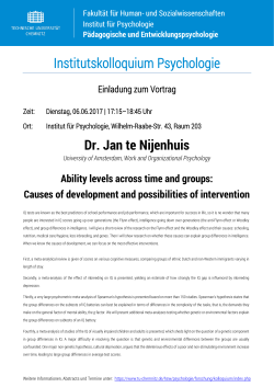 Institutskolloquium Psychologie Dr. Jan te Nijenhuis