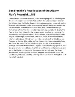 Ben Franklin`s Recollection of the Albany Plan`s Potential, 1789