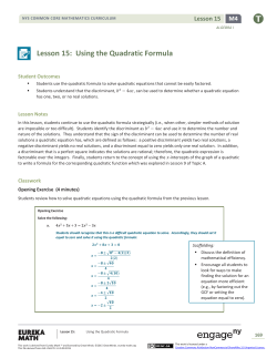 Lesson 15: Using the Quadratic Formula
